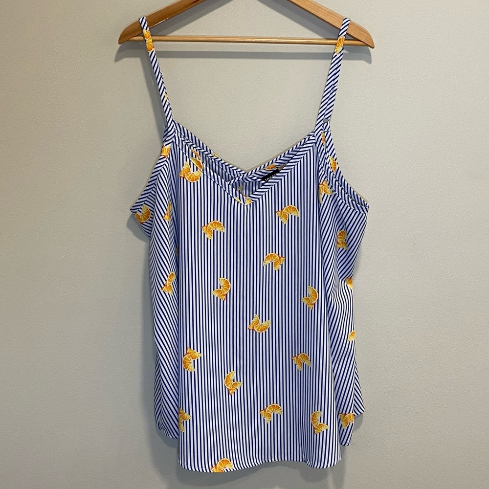 Torrid Blue & White w/ Oranges 🍊 Adjustable Strap Tank Top Size 2  2x 18 / 20